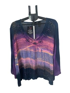 Greater Good NWT Women's Tie Dye Beaded Tunic 1X Boho Hippie Sequin Festival